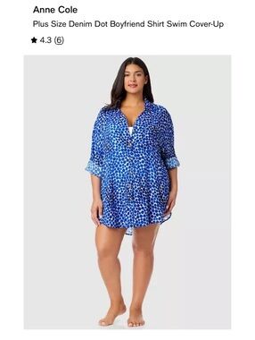 Anne Cole Plus Size Denim Dot Boyfriend Shirt Swim Cover-Up Size 18/20